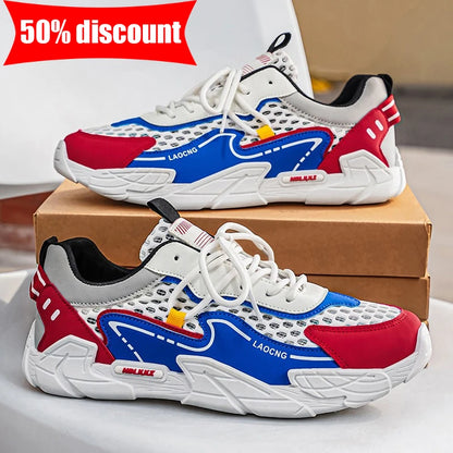 Men's Sports Shoes Summer Mesh Casual Fashion Lace-Up Walking Shoes 2026 New Youth Daily Commuting Comfortable Versatile Sneakers
