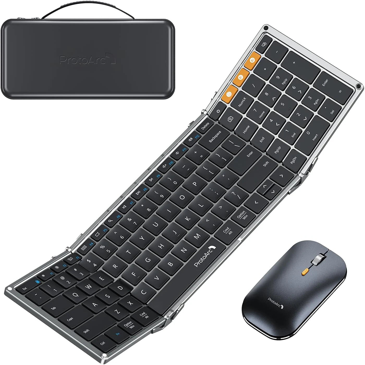 ProtoArc Foldable Keyboard and Mouse, XKM01 Combo for Business Travel 2.4G+Dual Bluetooth Portable  for Laptop iPads Tablets