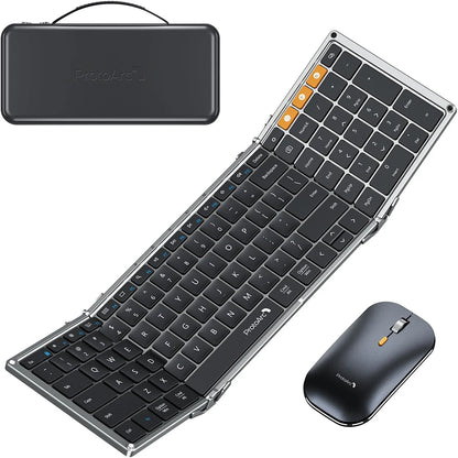 ProtoArc Foldable Keyboard and Mouse, XKM01 Combo for Business Travel 2.4G+Dual Bluetooth Portable  for Laptop iPads Tablets