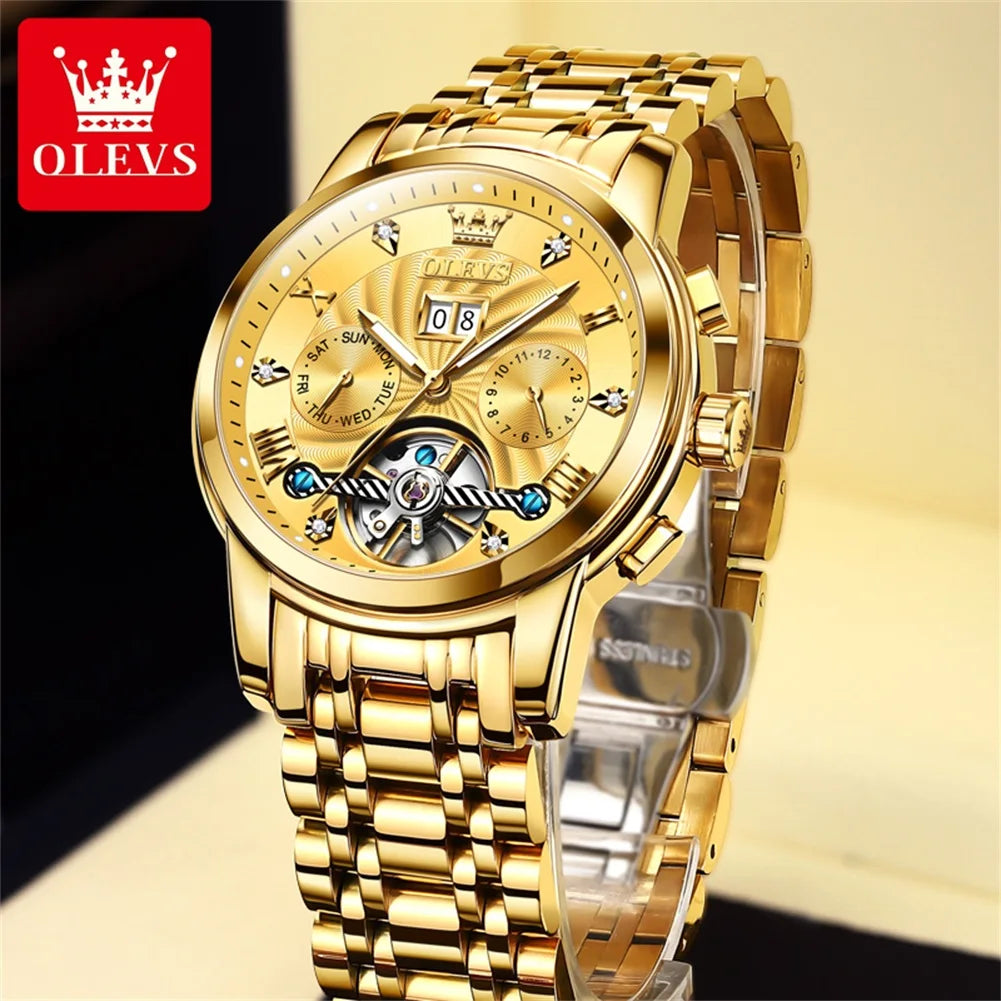 OLEVS 9910 Mens Watch Original Luxury Tourbillon Automatic Mechanical Watche Waterproof Luminous  Day-Date Watch With Box Reloj