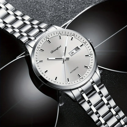 Dianpai men’s automatic mechanical watch – Luxury model, luminescent display, classic and sleek design, stainless steel, water-resistant, with calendar and day-of-the-week display