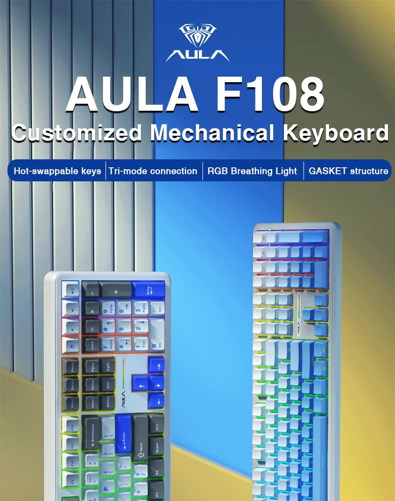 AULA F108 Keyboard 100% Layout 1K Polling Rate Mechanical Gaming Keyboard Hot Swappable Linear Switch with Macro Software