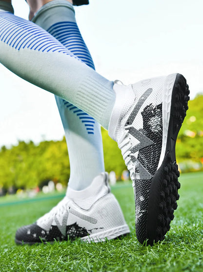 Professional Soccer Shoes TF Broken Nail Teenagers Durable Looking High Tops Training Shoes Adult Outdoors Non-Slip Football Shoes