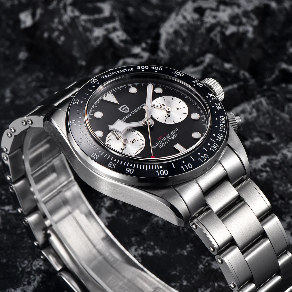 Orologio da uomo PAGANI DESIGN «Panda» – Cronografo al quarzo di lusso, impermeabile, vetro zaffiro con trattamento antiriflesso, orologio sportivo luminescente