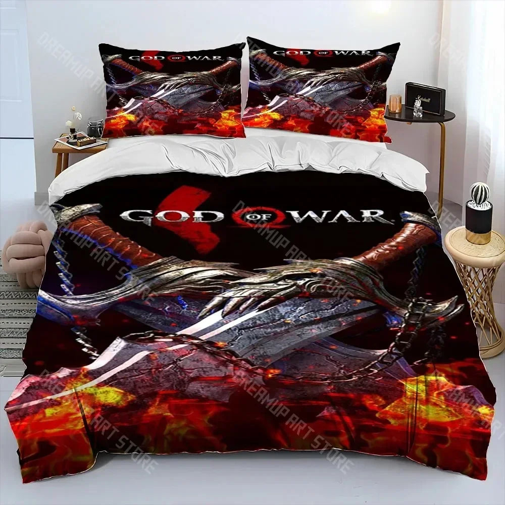 God of War Game Gamers Kratos Comforter Bedding Set,Duvet Cover Bed Set Quilt Cover Pillowcase,king Queen Size Bedding Set Kids