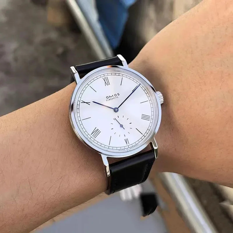Men's 38mm automatic mechanical watch suitable for Seagull ST1701 self-winding movement, waterproof transparent back wristwatch.