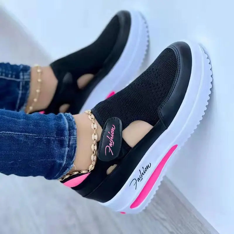 Large Casual Single Shoes for Women 2025 New Summer Flat Bottom Breathable Casual Mesh Fashionable Thick-Soled Sports Shoes