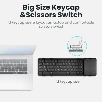 JOMAA Foldable Bluetooth Wireless Keyboard With Touchpad Portable Rechargeable 63 Keys Slim Keyboard for Windows 7/8/10/iOS