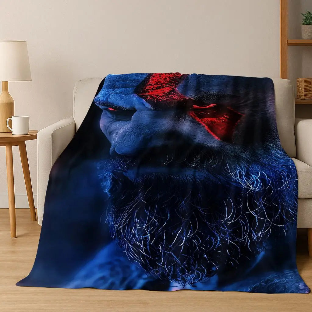 Classics God of War Kratos 3A Game Gamer Flannel Blanket,Warm and Cozy Soft Throw Blanket for Home Bedroom Bed Sofa Kid Gift