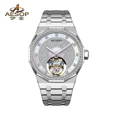 AESOP Echte Fliegende Tourbillon Mechanische Skeleton Uhr Für Mann Luxus Wasserdichte Armbanduhren Saphir Spiegel Gradienten new