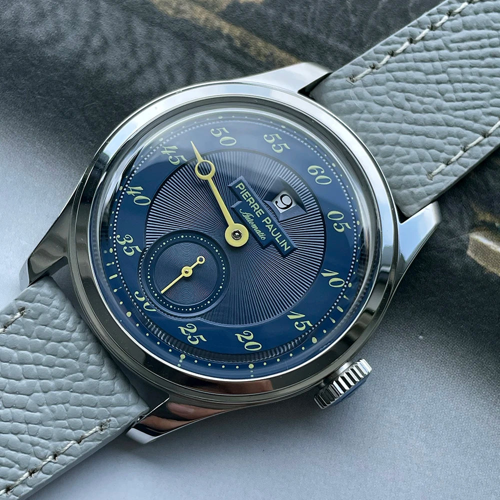 NEW Pierre Paulin Jumping Hour Men's Watch Automatic ST17 Mechanical Watch Steel Purple Vintage Date Window 38mm Metal