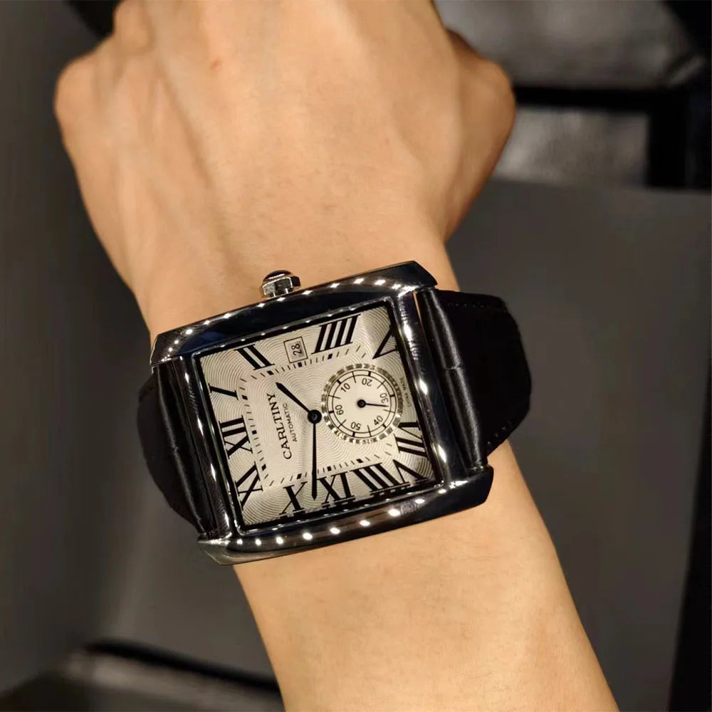 Montre automatique de luxe pour homme – Montre-bracelet mécanique, modèle élégant de grande marque, boîtier carré en acier inoxydable, étanche – CARLTINY