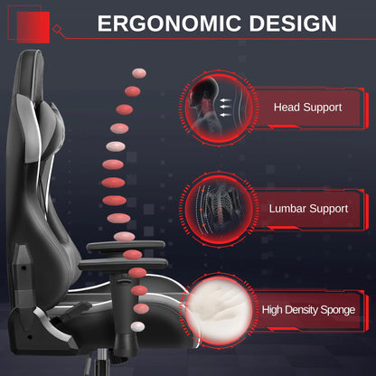 Ergonomic Gaming Chair with Headrest & Lumbar Pillow, 135° Reclining PU Leather Computer Chair for Gaming Office Setup