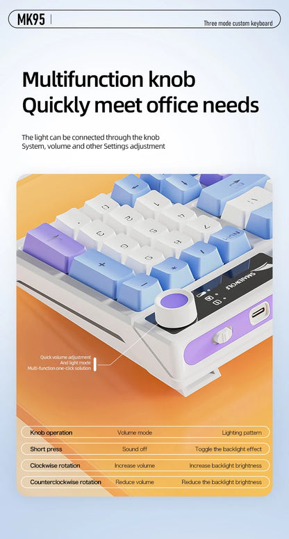 SMAILWOLF MK95 Bluetooth Wireless Three-Mode Mechanical Keyboard Arabic Russian Korean Thai Spanish Keyboard E-Sports Game