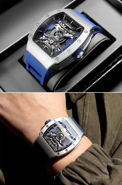 MEGIR Men's Automatic Mechanical Watch with Stainless Steel Case Sillicone Strap Fashion Waterproof Luminous Wristwatch 8604