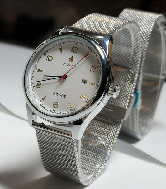 New 1963 Men's Pilot Watch 41mm Retro Gold Classic Sweep Second Stainless Steel Leather Strap Sport Fashion Men's Watch