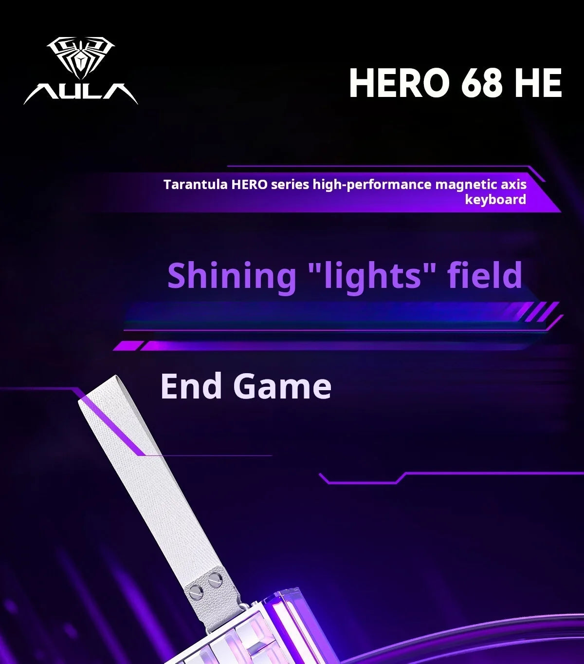 Teclado mecánico gaming AULA HERO 68 HE con eje magnético RT, cable, iluminación RGB, tasa de sondeo 8K y grabado lateral