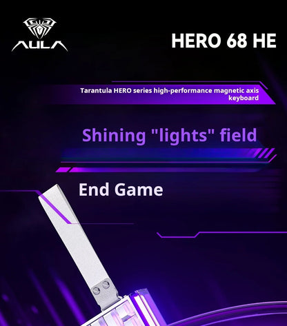 Teclado mecánico gaming AULA HERO 68 HE con eje magnético RT, cable, iluminación RGB, tasa de sondeo 8K y grabado lateral