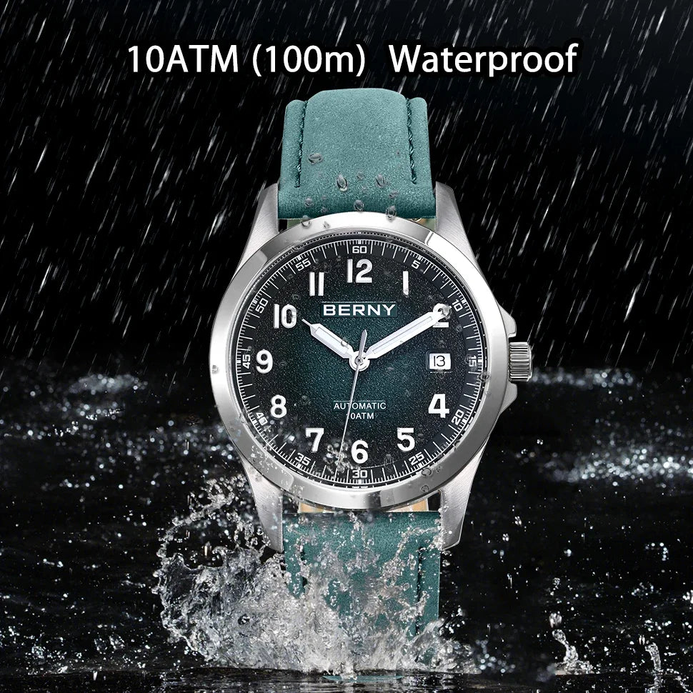 BERNY Automatic Watch Men ST2130 Luminous Mechanical Wristwatch Sapphire Waterproof 10ATM Top Brand Luxury Watch for Men