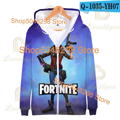 Fortnite Adults Kids Wear Kids Zipper Hoodies Game 3D Print Boys Girls Harajuku Sweatshirt Long Sleeve Tops Teen Clothes
