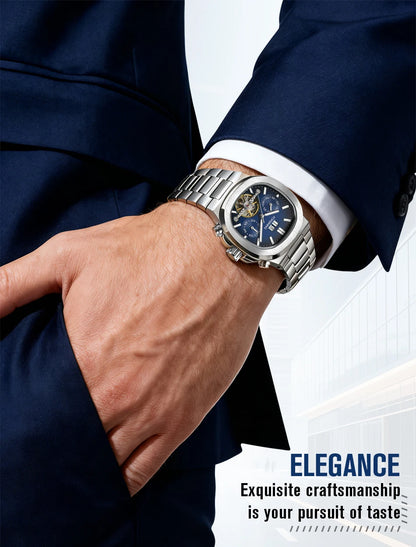 Forsining 481 Military Man Tourbillon Hands Watch Week Date Automatic Mechanical Watches Stainless Steel Clock Relogio Masculino
