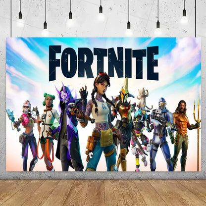 Fundo decorativo de aniversário com tema Fortnite — banner gamer Fortnite para meninos e meninas, pano de fundo para fotografia e presente para crianças