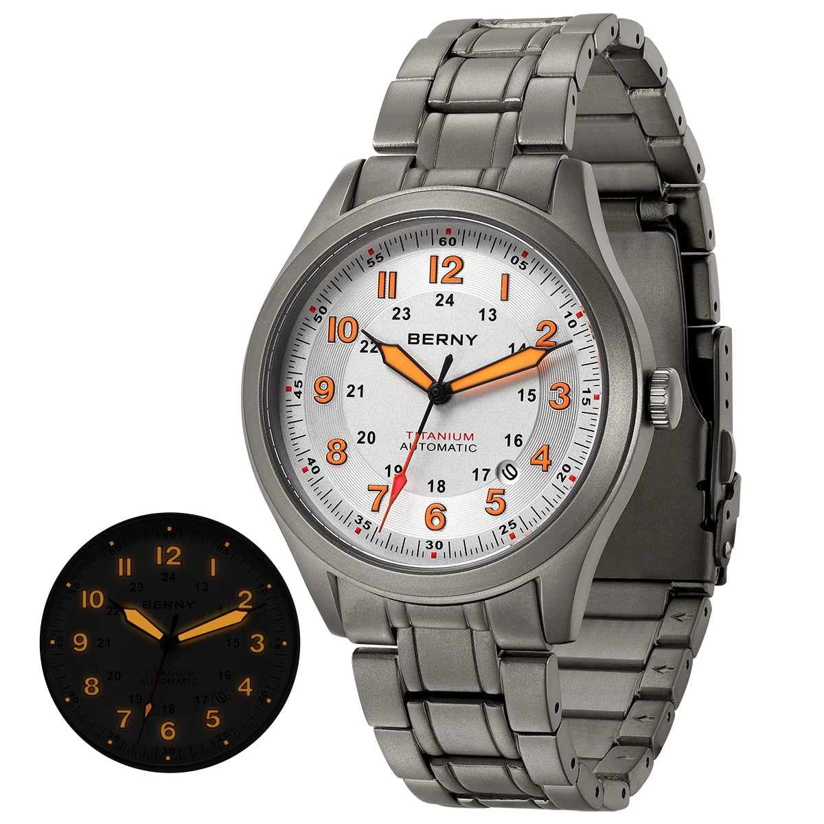 BERNY Automatic Full Titanium Watches for Men Sapphire Super Luminous Mechanical Field Watch Date 10ATM Sports Easy Read