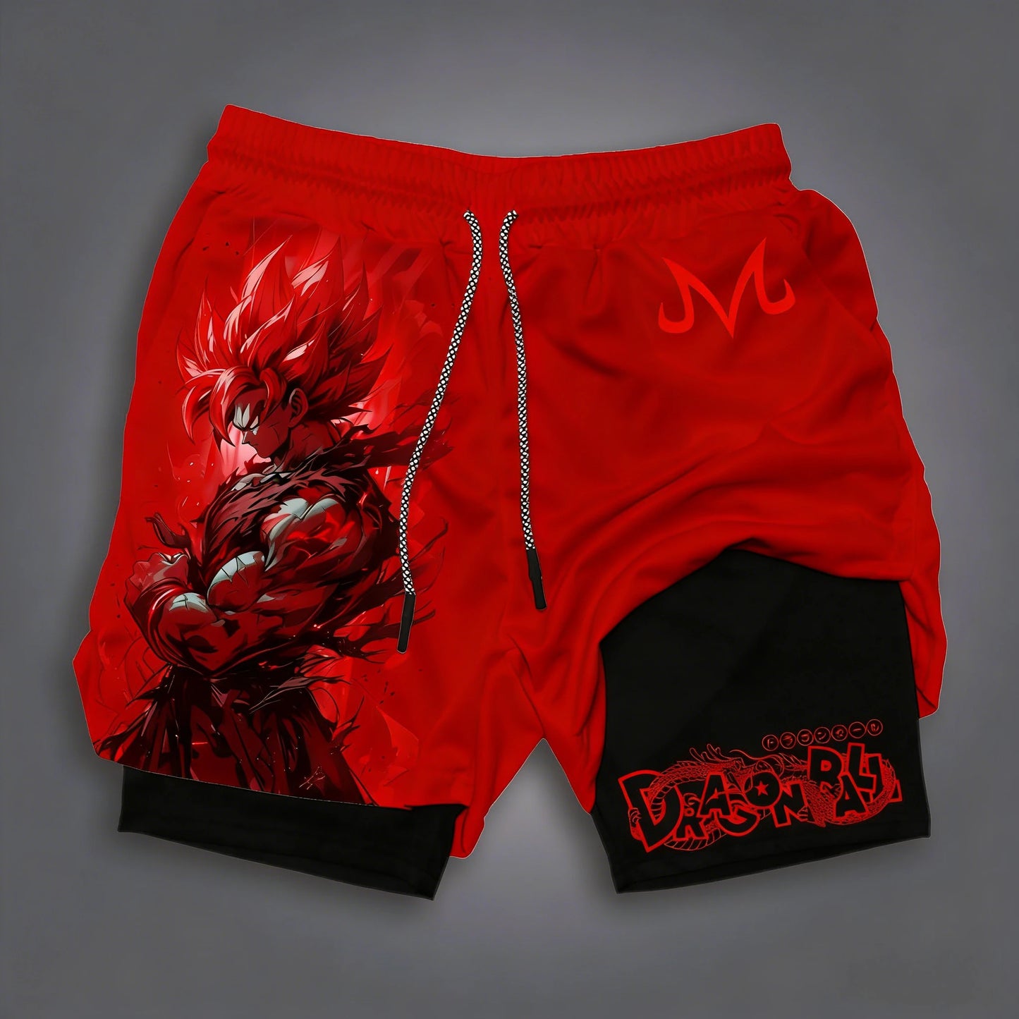 Bandai Dragon Ball Goku Printed Double-layer Shorts, Loose Men's and Women's Summer Sweat-wicking and Breathable Sports Shorts