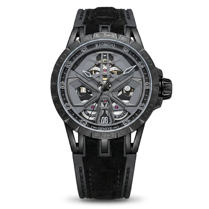 OBLVLO Mens Luxury Machinery Skeleton Mechanical Automatic Watches Analog Big Dial Blue Rubber Band Military Watch RD-909