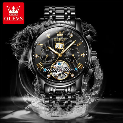 OLEVS 9910 Mens Watch Original Luxury Tourbillon Automatic Mechanical Watche Waterproof Luminous  Day-Date Watch With Box Reloj