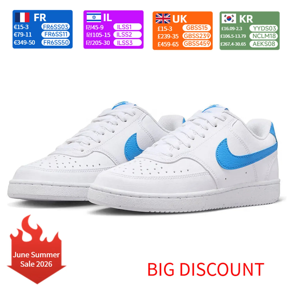 Nike Court Vision 1 Low Next Nature Mukava, monipuolinen ja kestävä matalavartinen tenniskenkä Naisten Valkoinen/Sininen DH3158-107