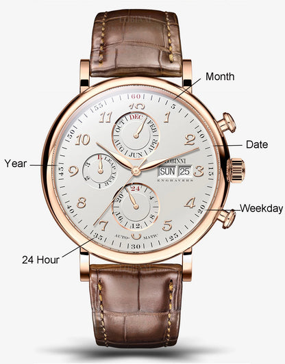 Reloj de lujo suizo LOBINNI para hombre, mecánico automático con calendario perpetuo, cristal de zafiro y multifunción L13019-8
