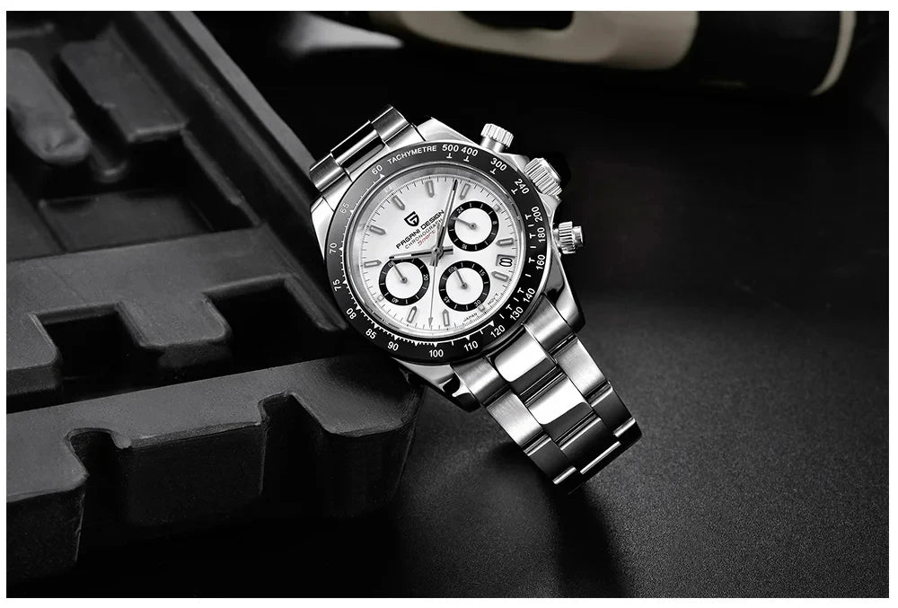 Chronografklocka för män från PAGANI DESIGN – Lyxig armbandsur med kvartsverk, självlysande och vattentät.