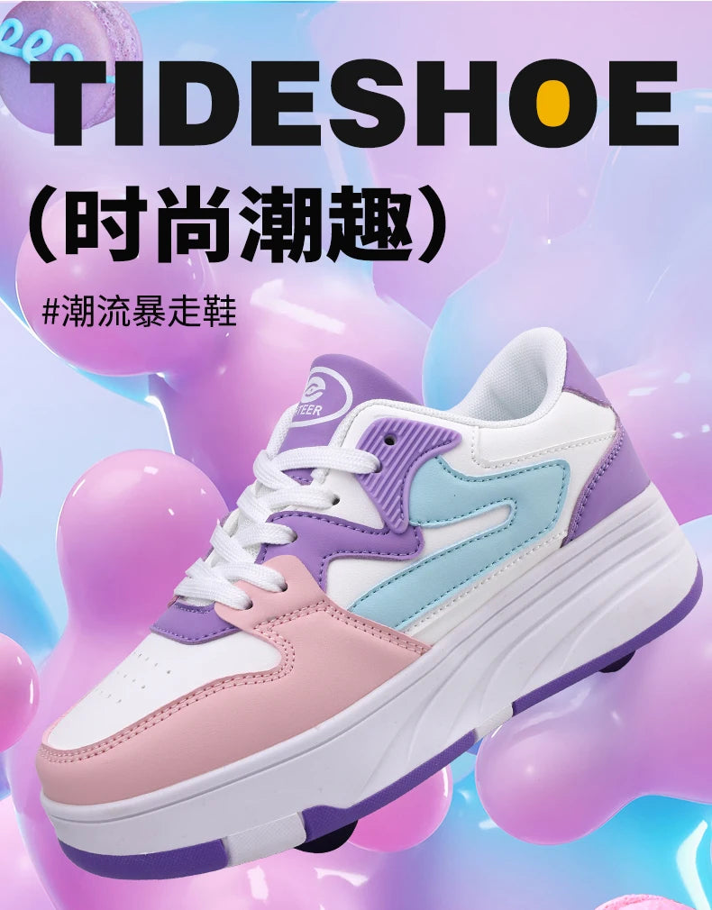 Children's Outdoor Sports Roller Skates Shoes Single Row Wheel Kids Sliding Shoes Four-Wheel for Boys and Girls