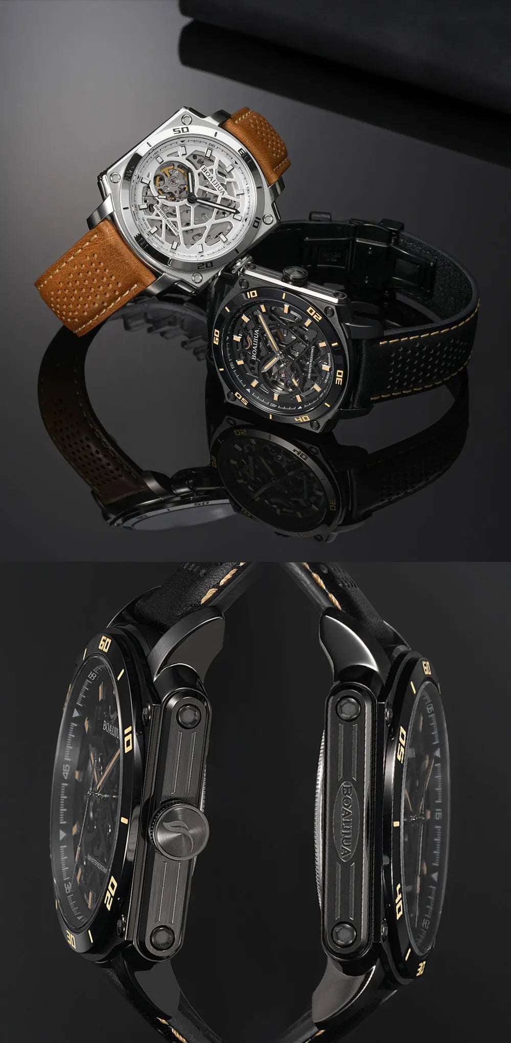 BORIAGE(BOAIJIUA) Men's Fully Automatic Mechanical Watch Original Design Cut out 50m Water Resistant Luminous Wristwatch
