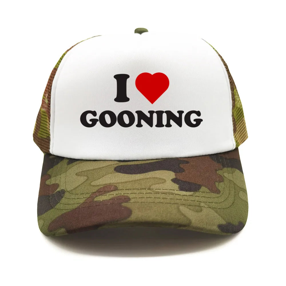 Casquettes de baseball humoristiques « I Love Gooning » – Casquette d'été tendance pour homme en maille, casquette de camionneur humoristique, casquettes unisexes d'extérieur en maille MZ-080