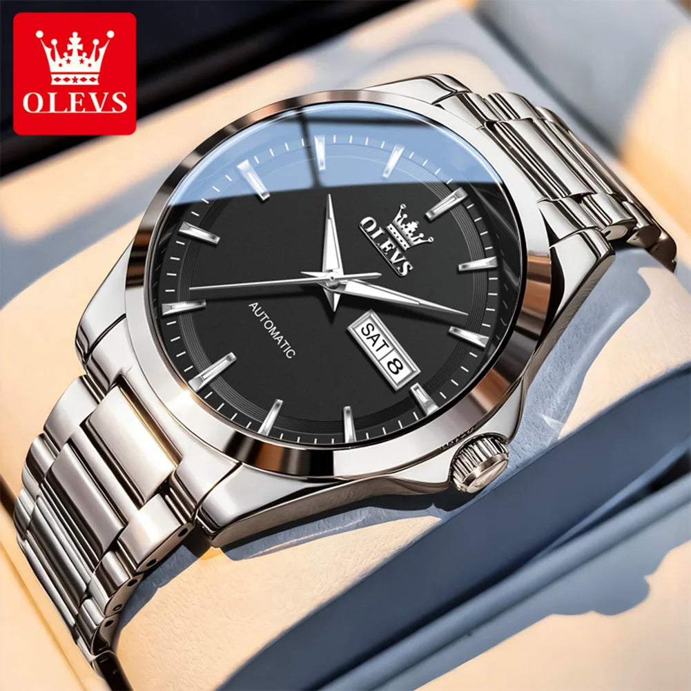 OLEVS 7090 Mens Watch Luxury Original Automatic Mechanical Watch Chronograph Week Date Watches For Man Waterproof Luminous