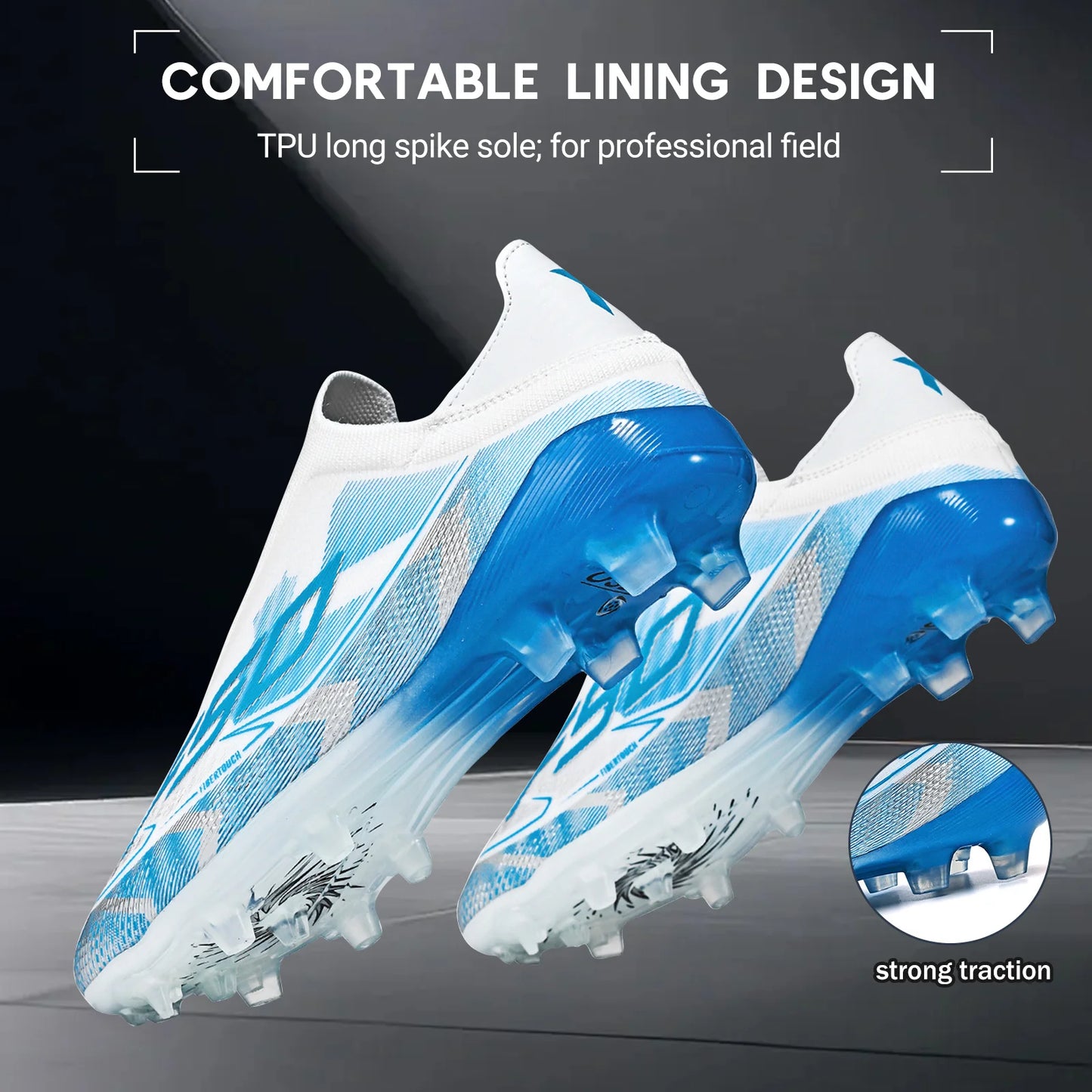 Anti-Slip AG/FG Soccer Boots, TPU Shock Absorption Sole, Durable PU Fabric Upper, Teen Boys and Girls Professional Field Sneakers