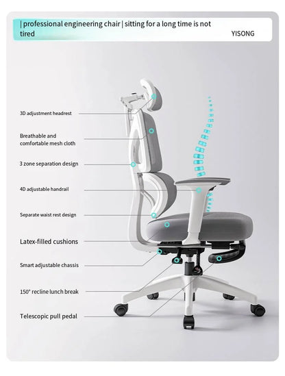 Ergonomic Gaming Chair Office Mesh Chair with 3D Lumbar Support, Adjustable Swivel Desk Chair, E-Sports Racing Chair with Footrest