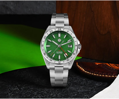 Reloj de lujo para hombre San Martin 39mm con esfera de aventurina, NH34 GMT automático mecánico, zafiro, resistente al agua, luminoso, SN0129