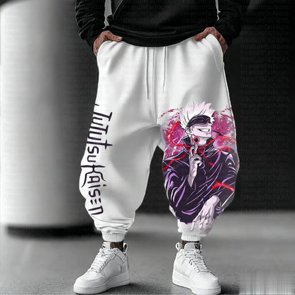 Calças de fato de treino largas para homem Jujutsu Kaisen, estilo casual, com estampado de anime japonês, streetwear gráfico, calças hip hop, roupa Y2K