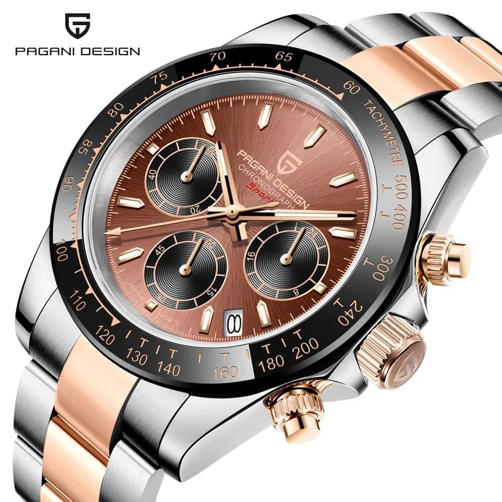 Chronografklocka för män från PAGANI DESIGN – Lyxig armbandsur med kvartsverk, självlysande och vattentät.