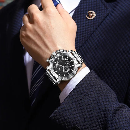 Reloj de lujo para hombre POEDAGAR, luminiscente, hermético, cronógrafo, con fecha, acero inoxidable, cuarzo, Reloj