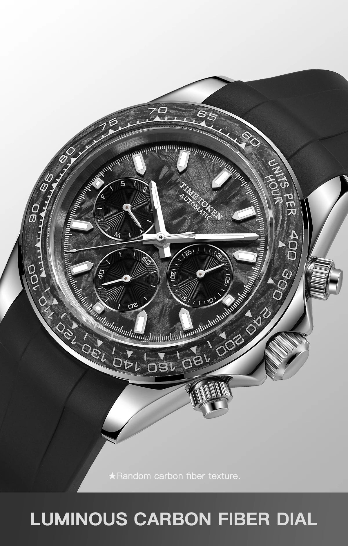 Carbon Fibre Luminous 40mm Automatic Watch Sporty Style 100m Waterproof Diver Watches automatic Men Watch multi-functional
