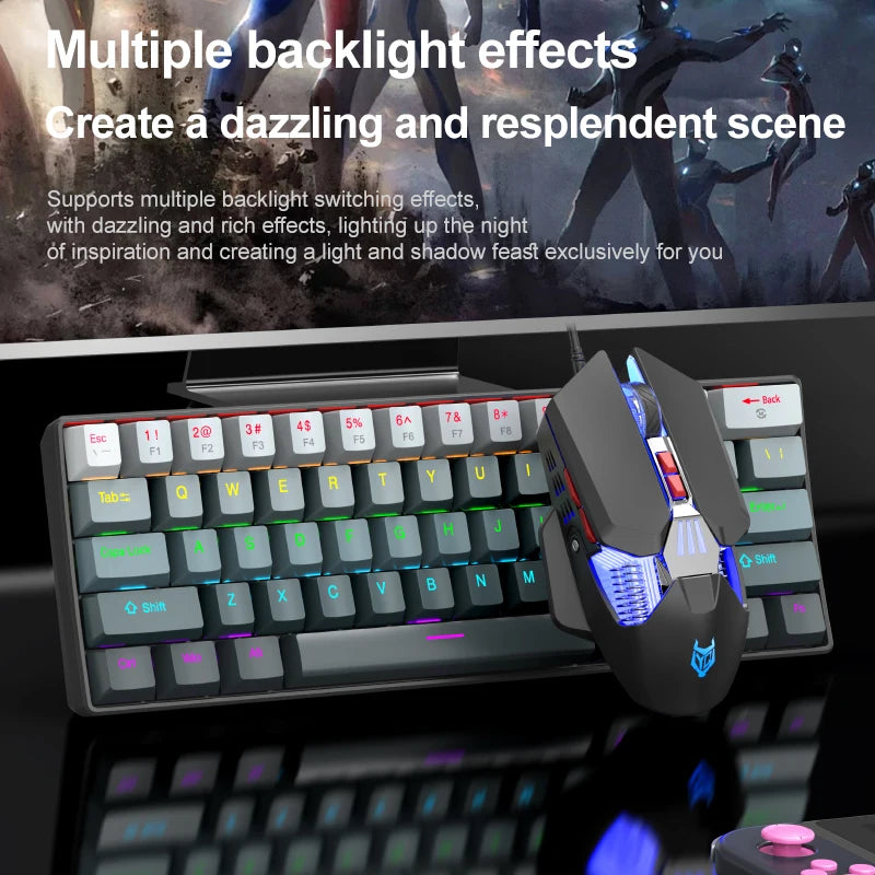 Teclado Mecânico Mini APAYADO K61, Com Fios, 61 Teclas, Phantom RGB, Switch Mecânico Vermelho/Azul Preto/Branco para Gaming, 60% Portátil