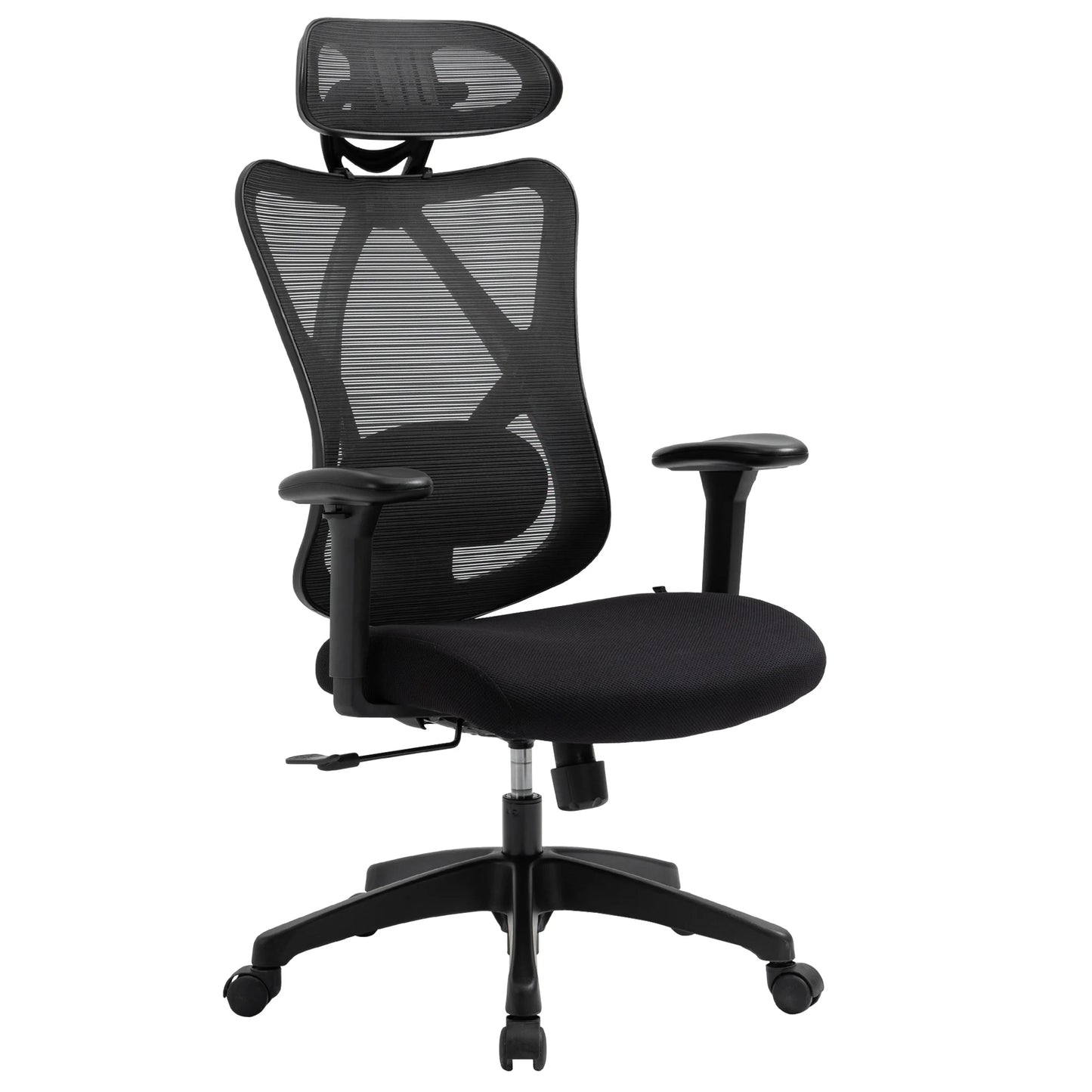 Vinsetto Ergonomic Swivel Office Chair with Adjustable Headrest, 2D Armrests, Lumbar Support, Height Adjustable Mesh Office Chair, Black