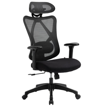 Vinsetto Ergonomic Swivel Office Chair with Adjustable Headrest, 2D Armrests, Lumbar Support, Height Adjustable Mesh Office Chair, Black