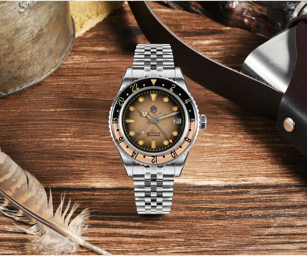 San Martin 2025 Men's Watches, Retro NH34 GMT Sandwich Dial, 40mm Bidirectional Sapphire Bezel, Luxury Sports Watch, 20Bar
