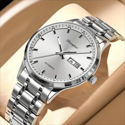 Dianpai men’s automatic mechanical watch – Luxury model, luminescent display, classic and sleek design, stainless steel, water-resistant, with calendar and day-of-the-week display