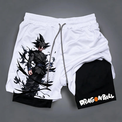 Bandai Dragon Ball Goku Printed Double-layer Shorts, Loose Men's and Women's Summer Sweat-wicking and Breathable Sports Shorts